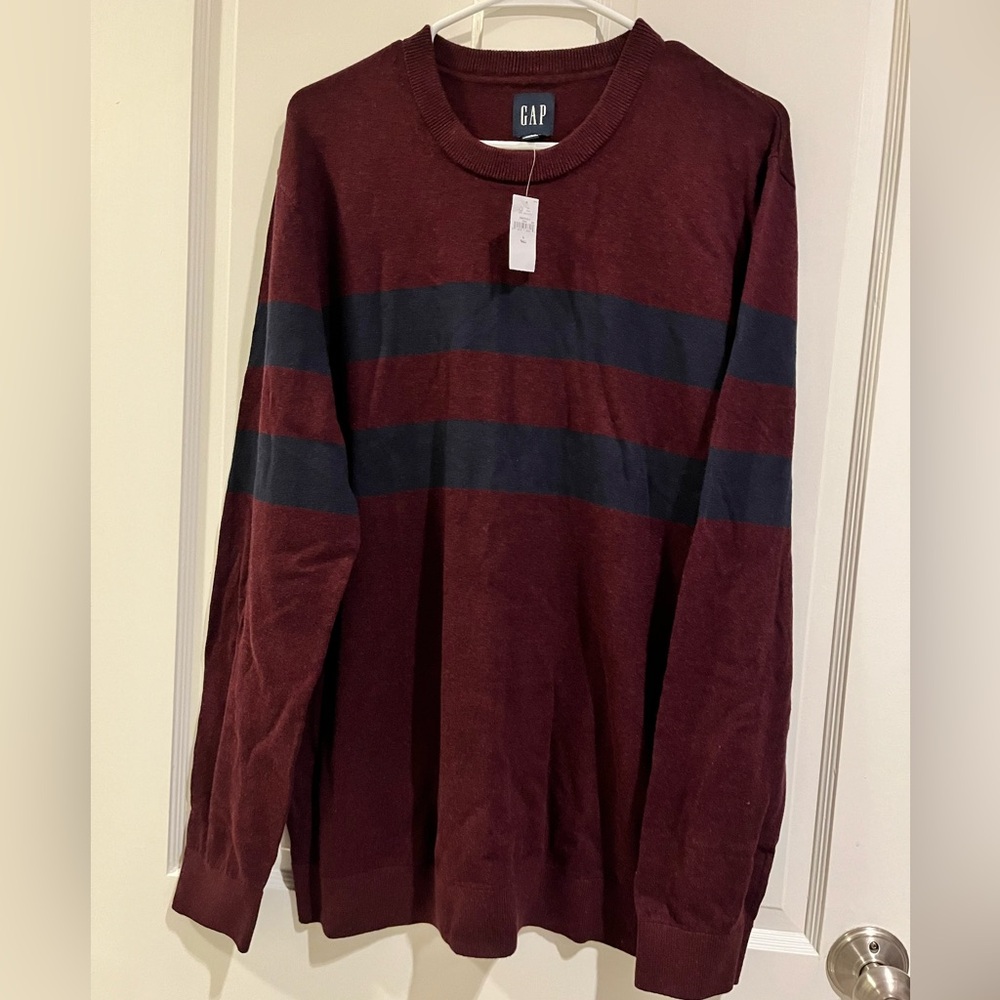 GAP Men's Maroon and Navy stripe Sweater Tall L NWT